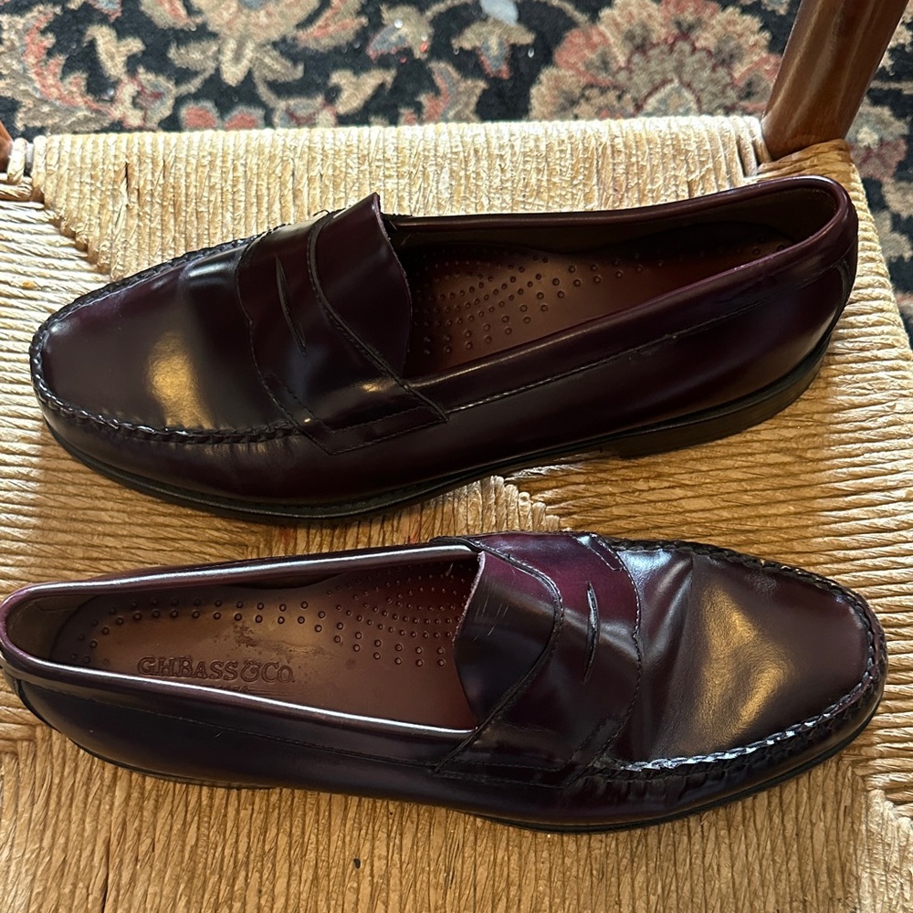 GH Bass weejuns Men's Classic Leather Loafers Burgundy - Picture 11 of 13